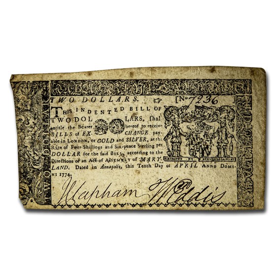 1774 $2 Maryland Currency 4/10/74 VF 1774 $2 Maryland Currency 4/10/74 VF